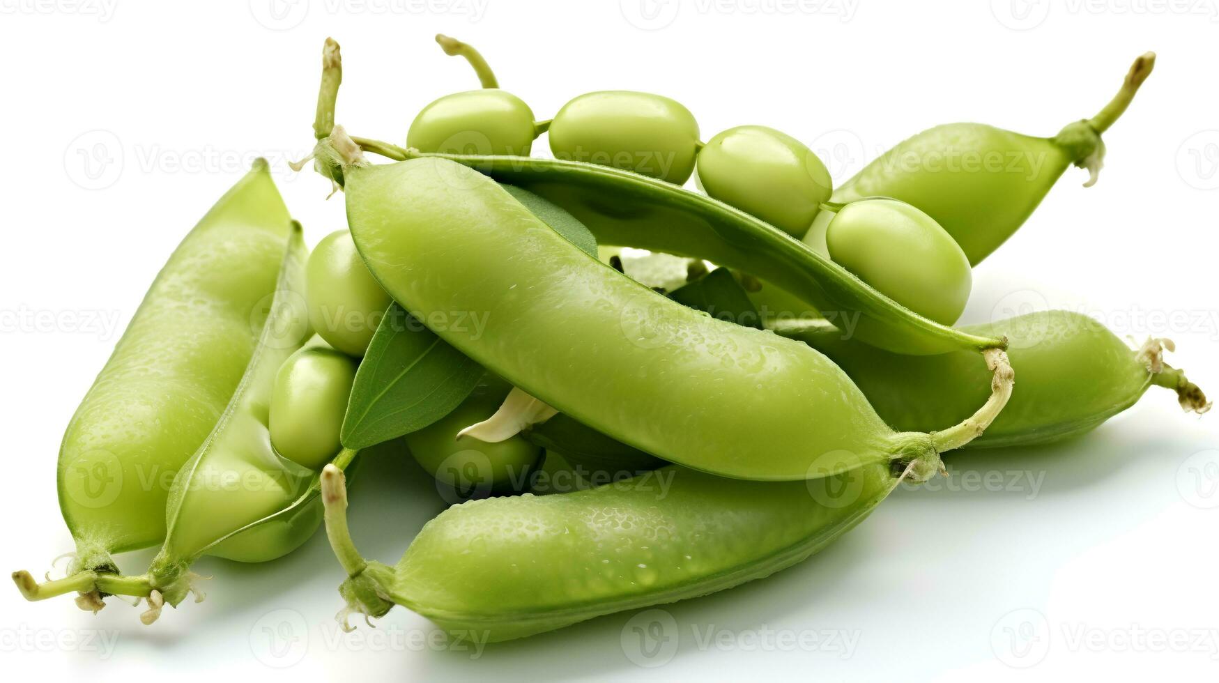 Photo of Snow peas isolated on white background. generative ai