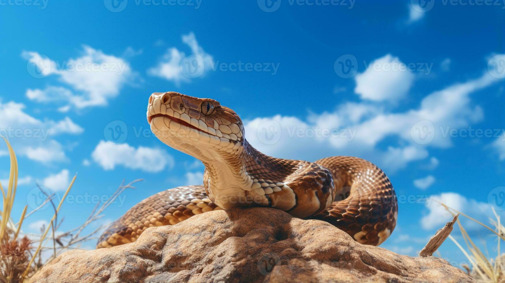 foto de un serpiente debajo azul cielo. generativo ai