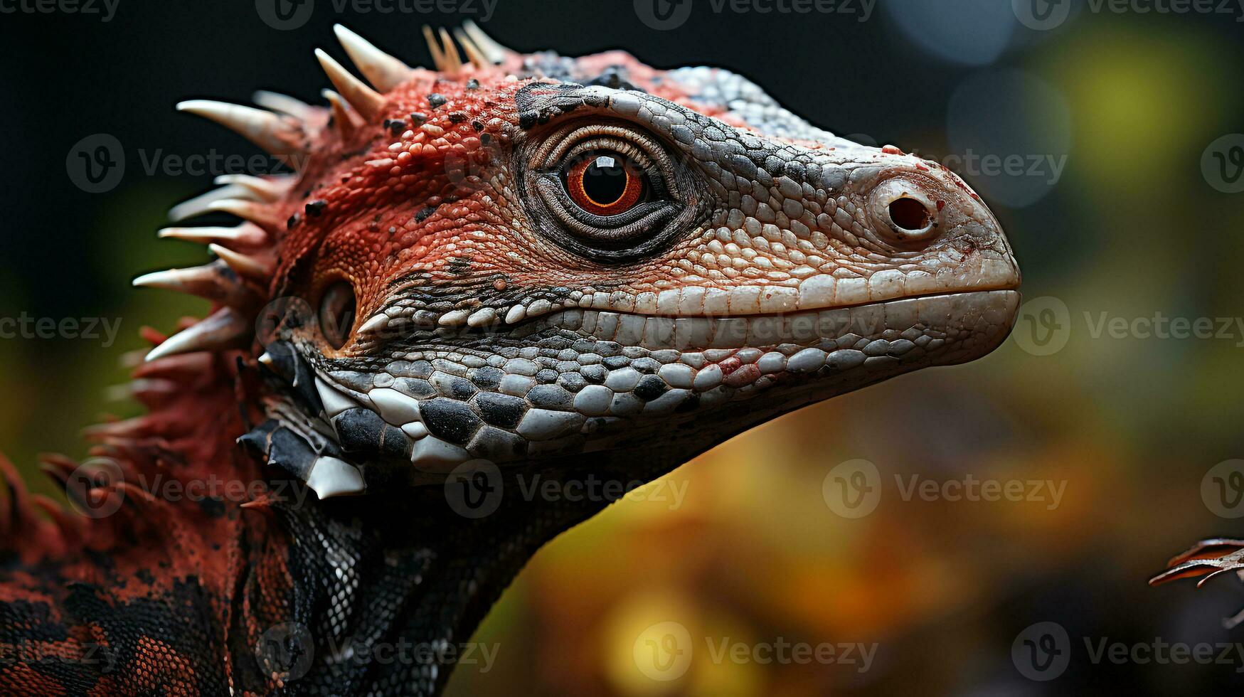 Close-up photo of a Velociraptor looking in their habitat. Generative AI