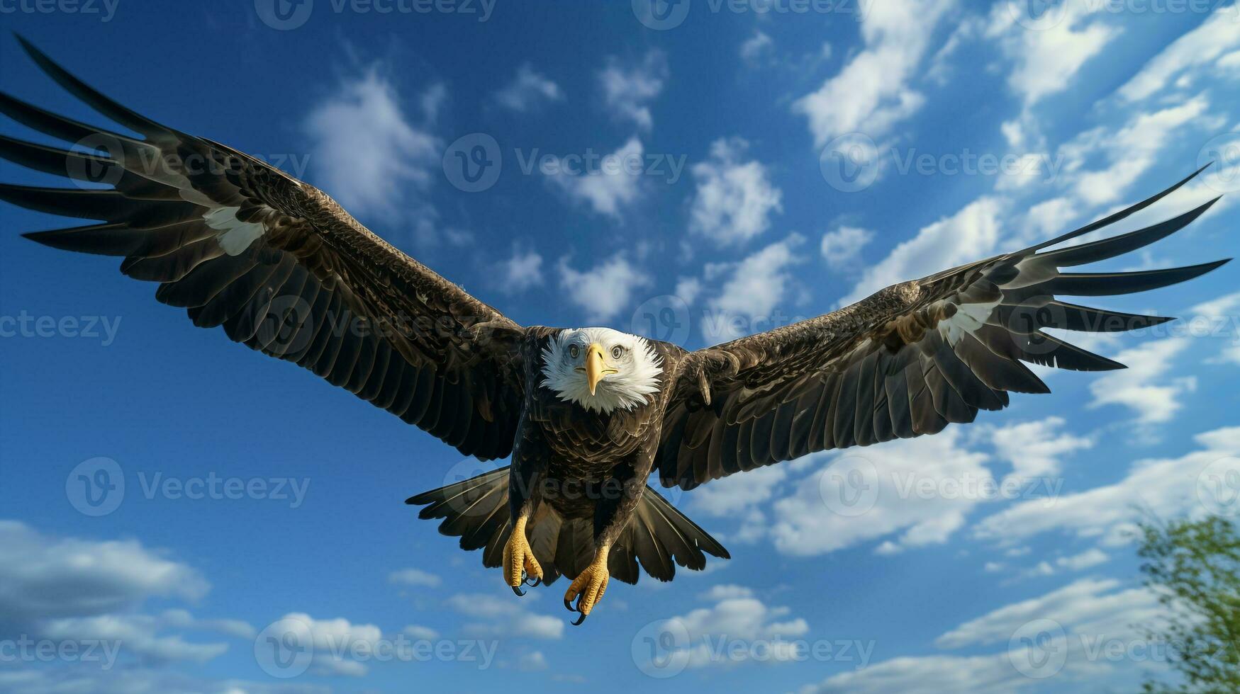 Photo of a Eagle under Blue Sky. Generative AI