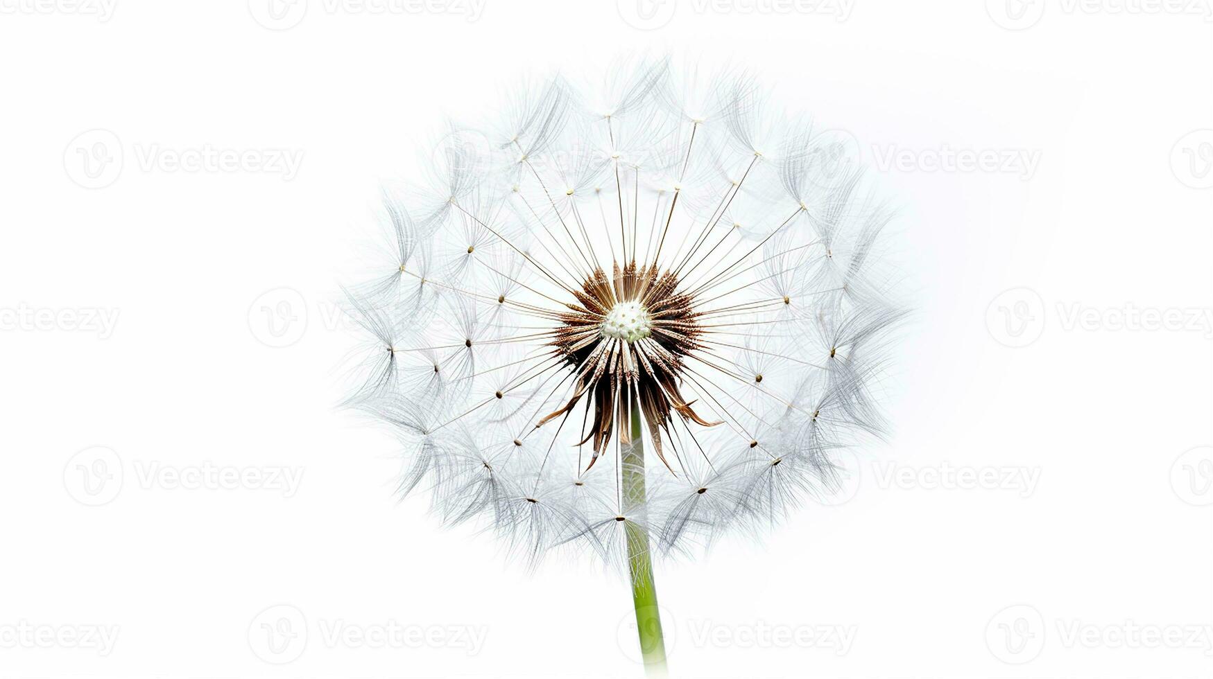 Photo of beautiful Dandelion flower isolated on white background. Generative AI