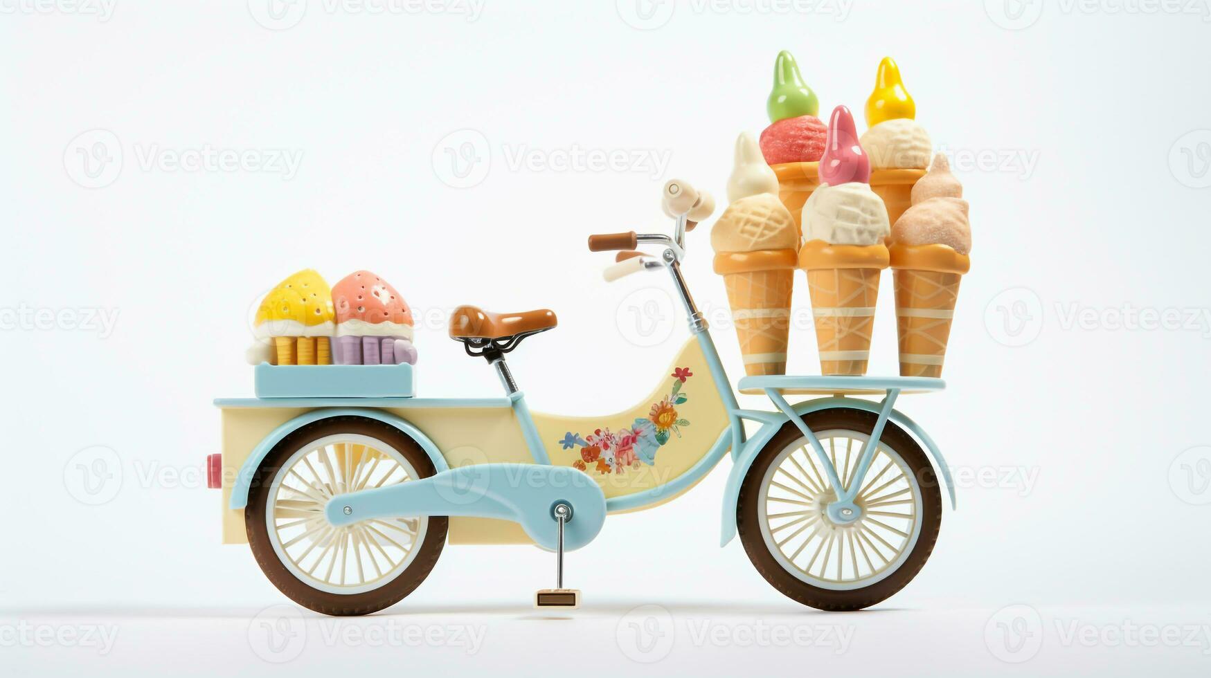Displaying a 3D miniature Ice Cream Bike. Generative AI photo