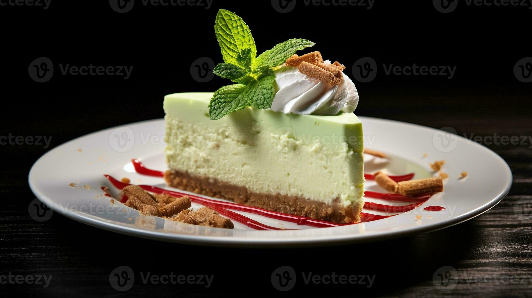 Photo of Peppermint Cheesecake as a dish in a high-end restaurant. Generative AI