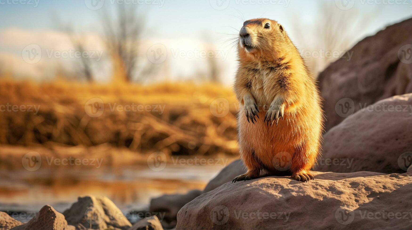 Close-up photo of a Prairie Dog looking in their habitat. Generative AI