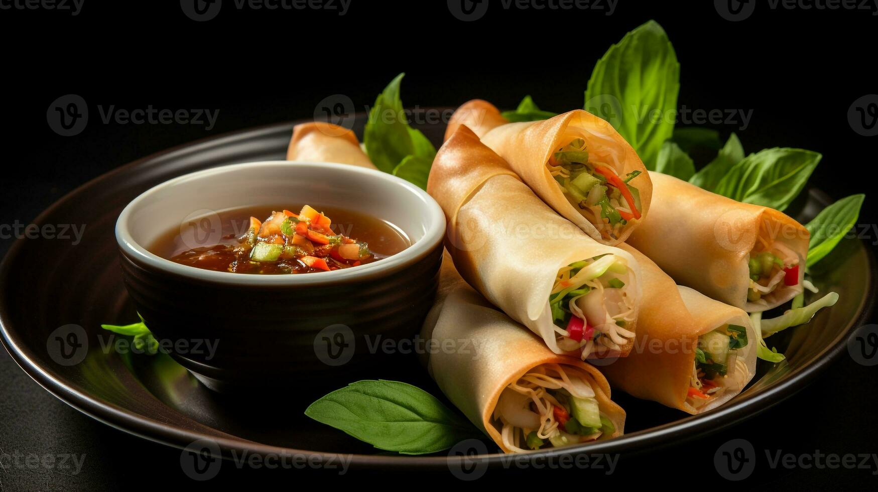 Photo of Thai Spring Rolls as a dish in a high-end restaurant. Generative AI