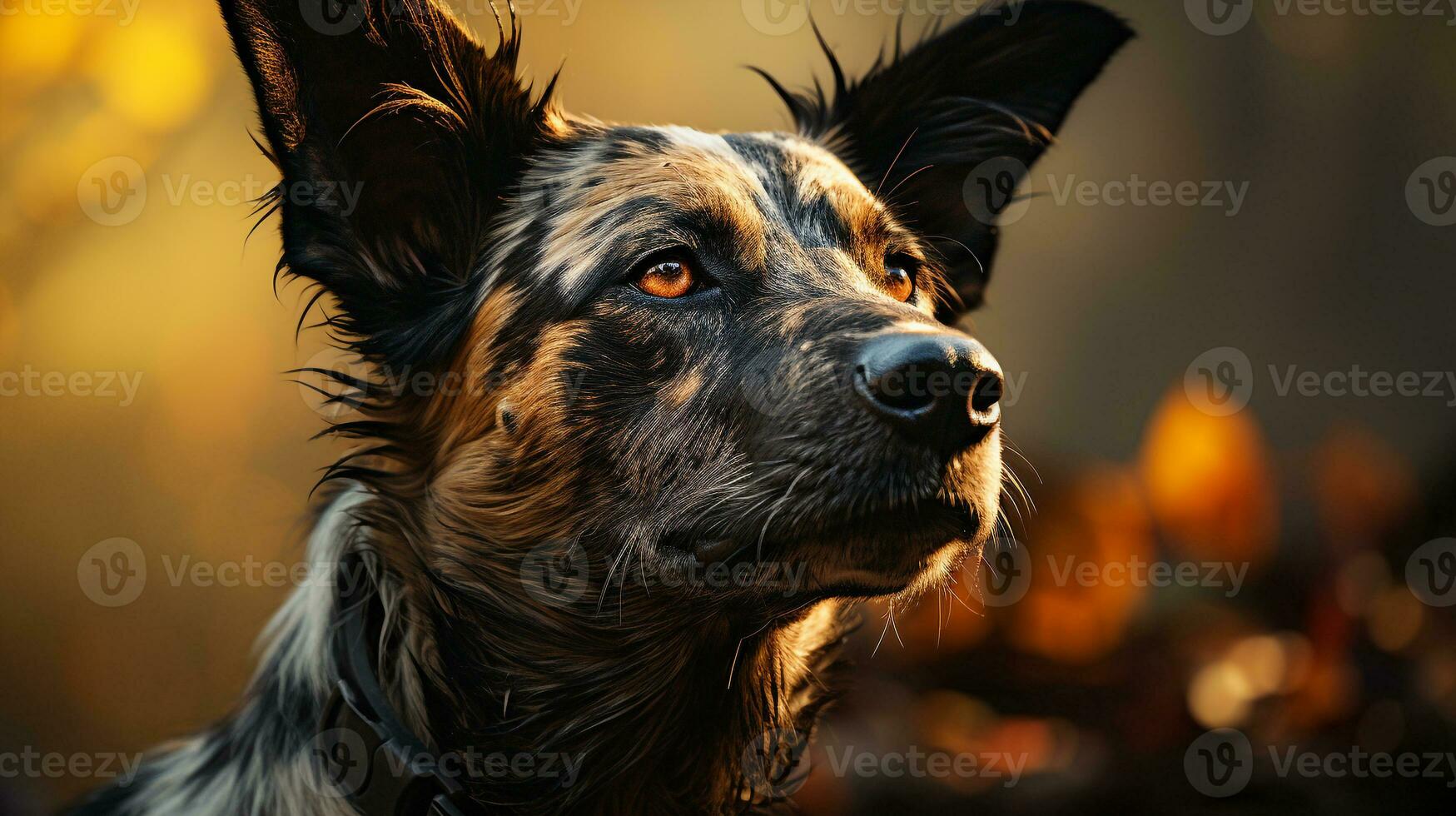 Close-up photo of a African Wild Dog looking any direction on jungle. Generative AI