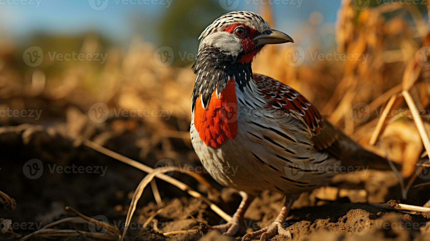 Close-up photo of a Quail looking any direction. Generative AI