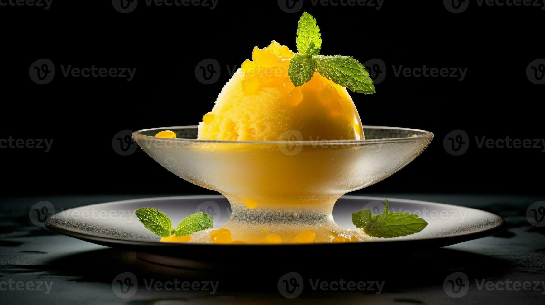 Photo of Mango Sorbet as a dish in a high-end restaurant. Generative AI