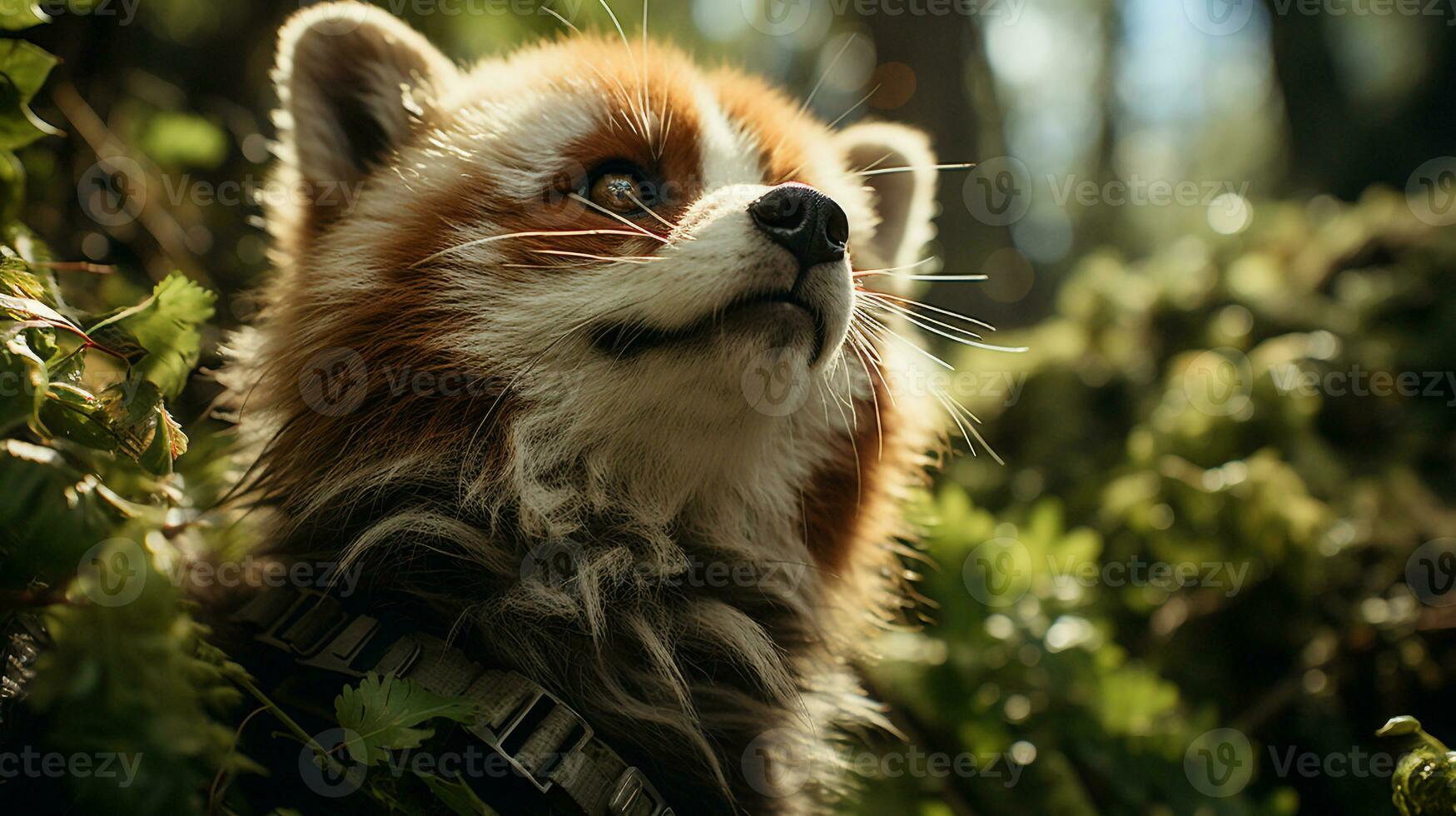 Close-up photo of a Red Panda looking any direction on jungle. Generative AI