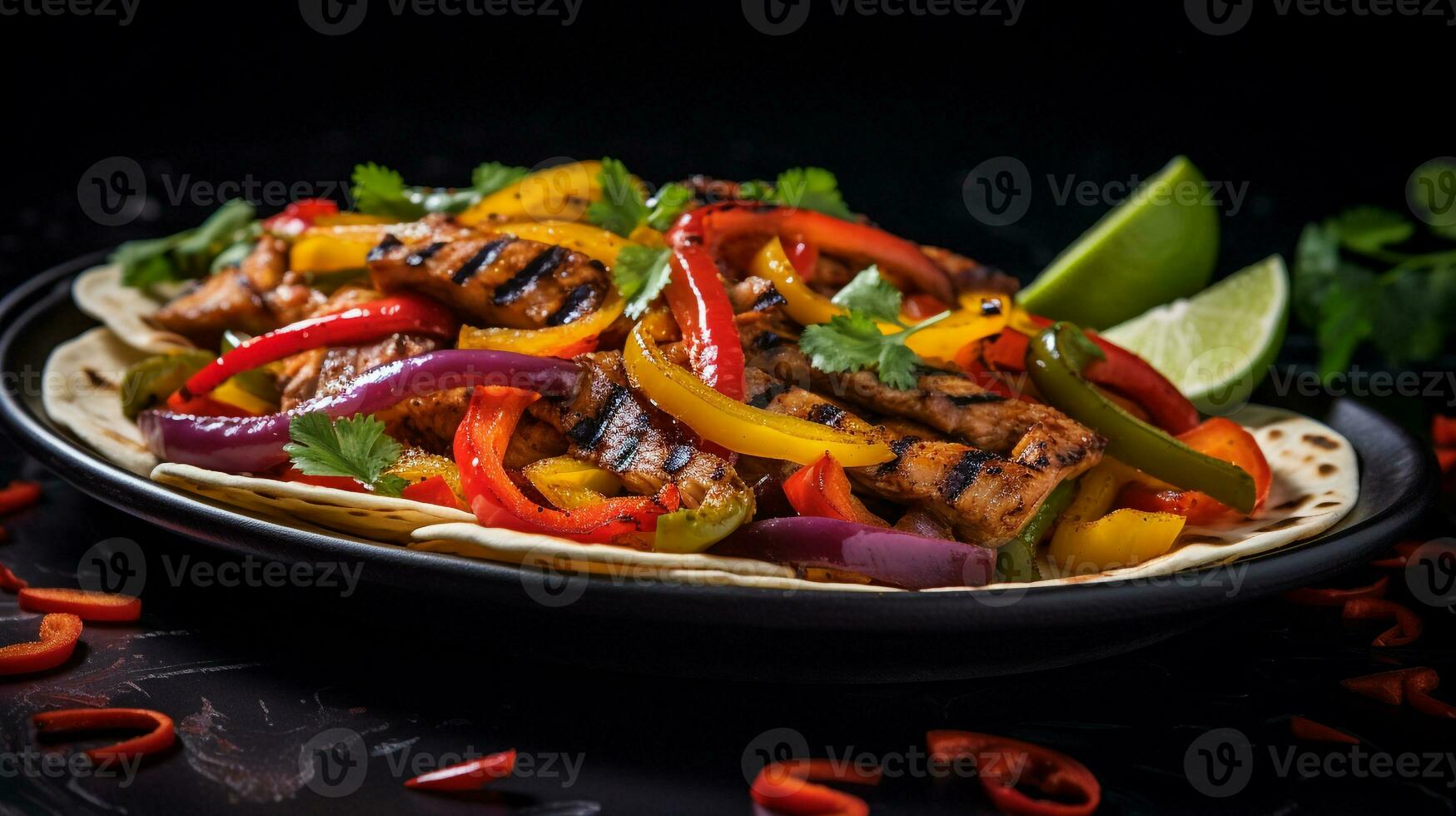 Photo of Vegetable Fajitas as a dish in a high-end restaurant. Generative AI