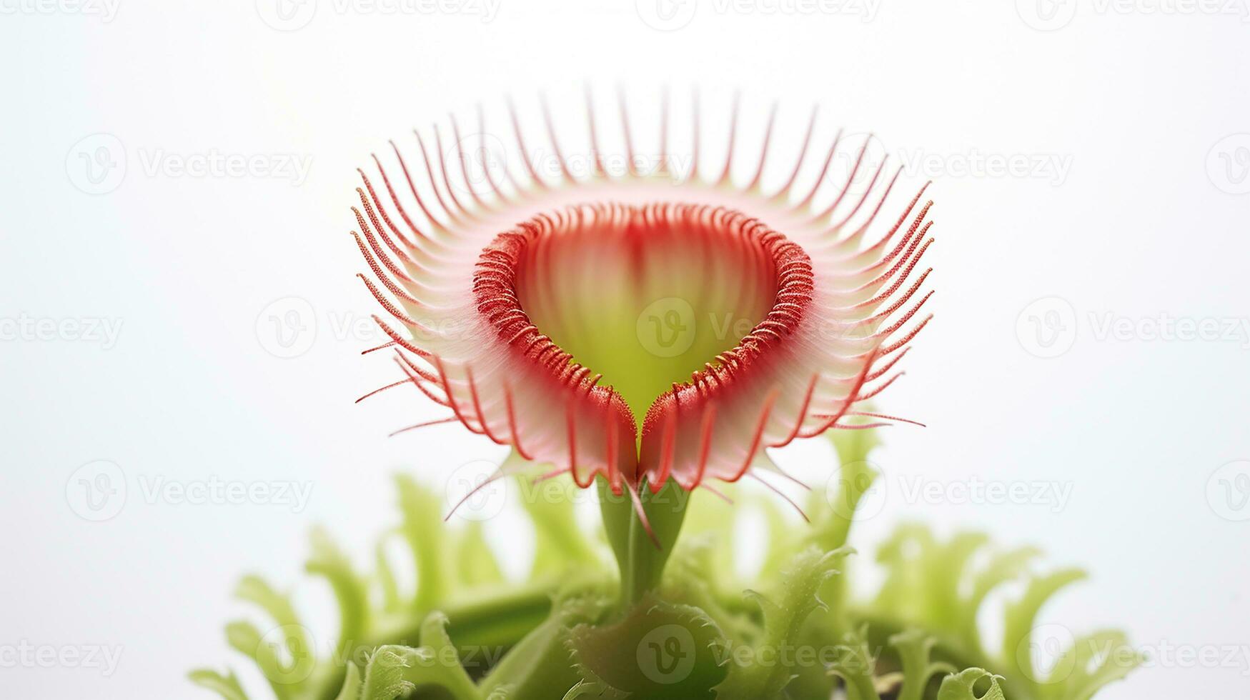 Photo of beautiful Venus Flytrap flower isolated on white background. Generative AI