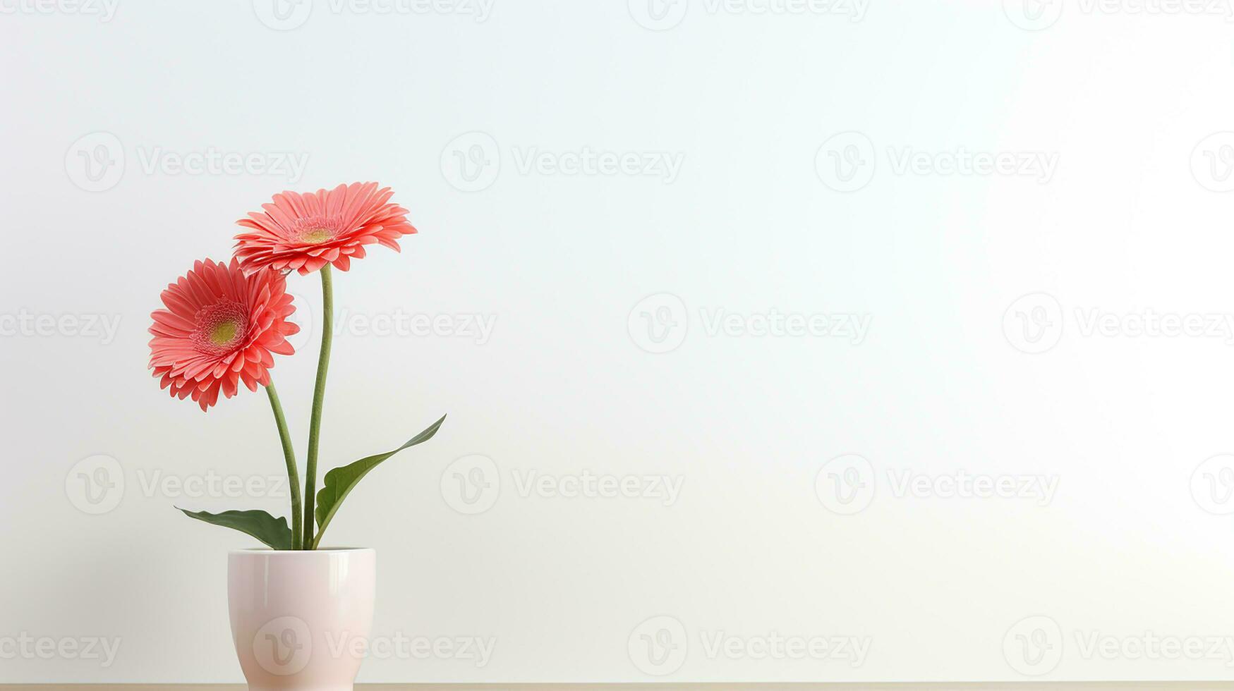 Photo of Gerbera flower in pot isolated on white background. Generative AI