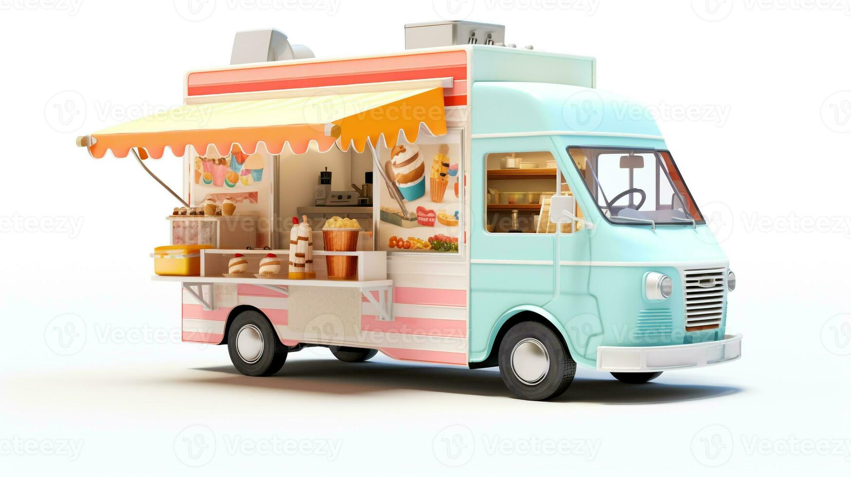 Displaying a 3D miniature Food Truck. Generative AI photo