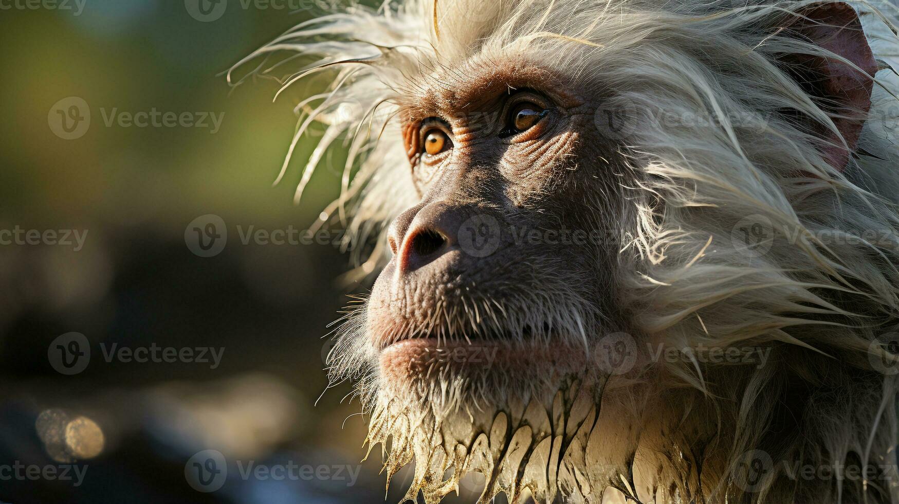 de cerca foto de un babuino mirando ninguna dirección. generativo ai