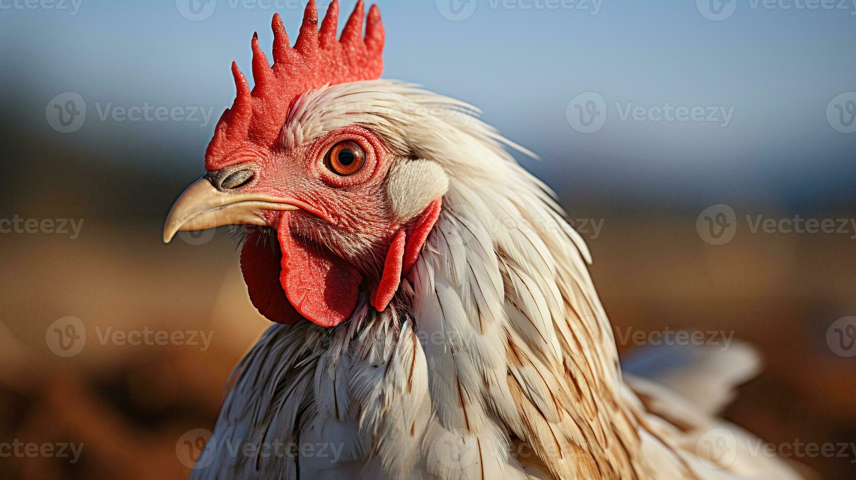 de cerca foto de un pollo mirando ninguna dirección. generativo ai