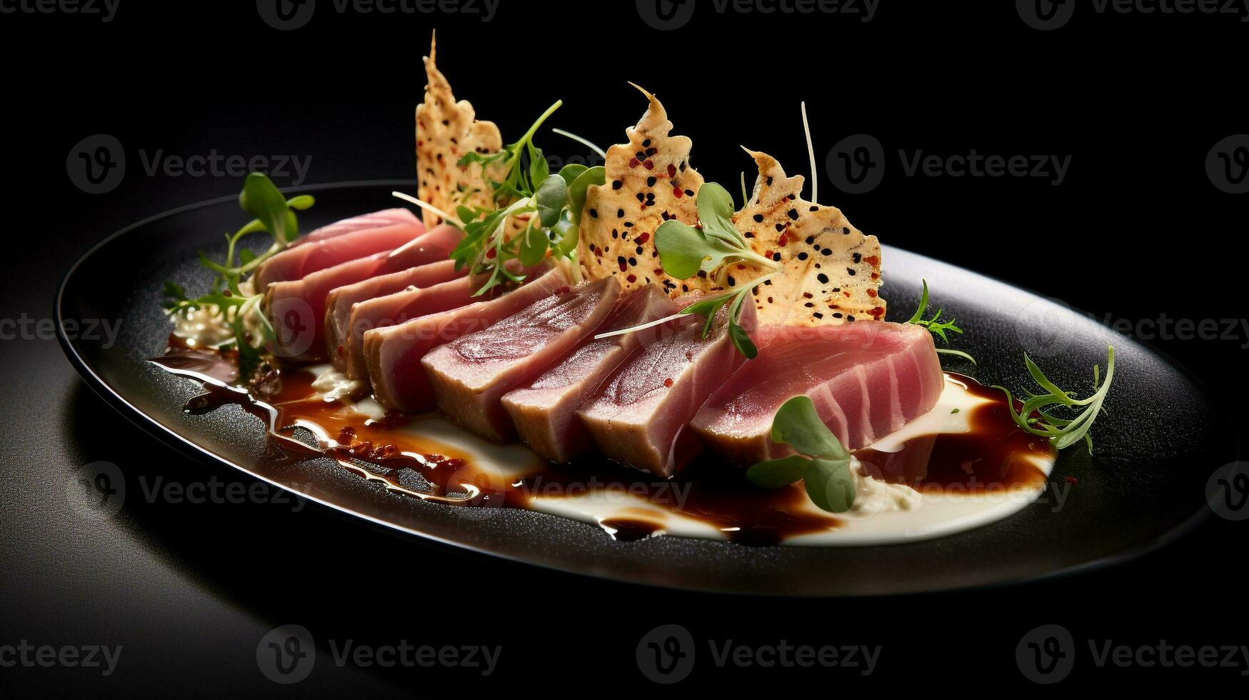 Photo of Tuna Tataki as a dish in a high-end restaurant. Generative AI