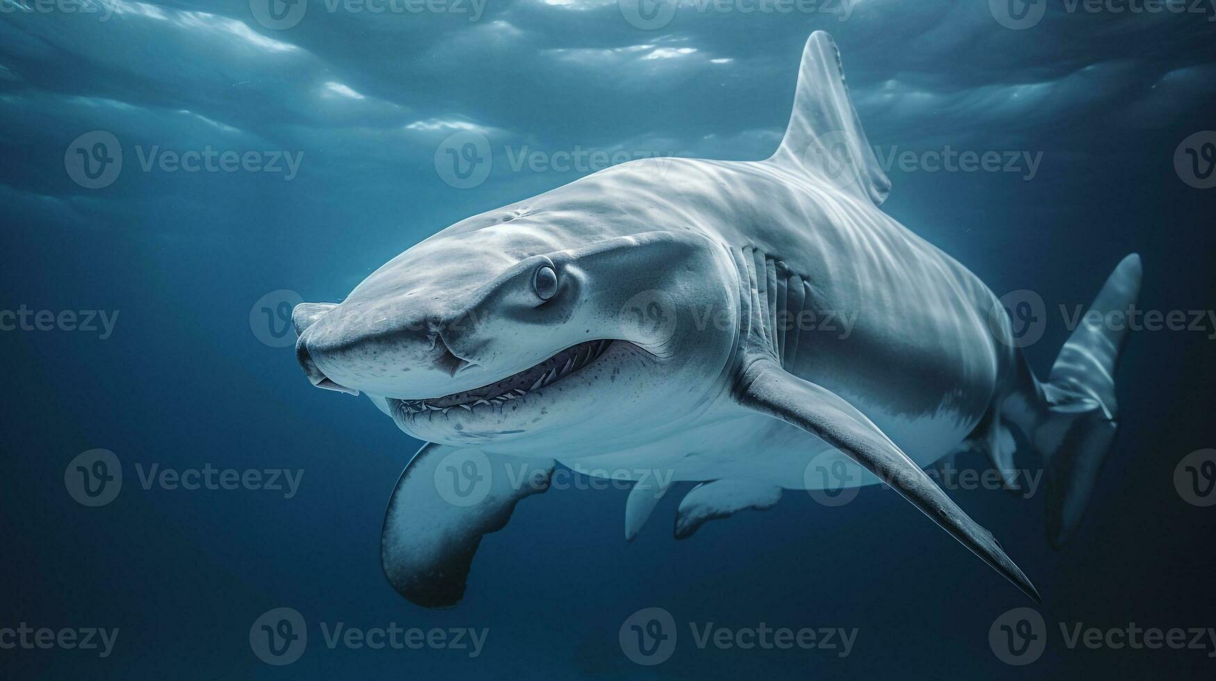 Wildlife photography of Photo of Hammerhead Shark. Generative AI