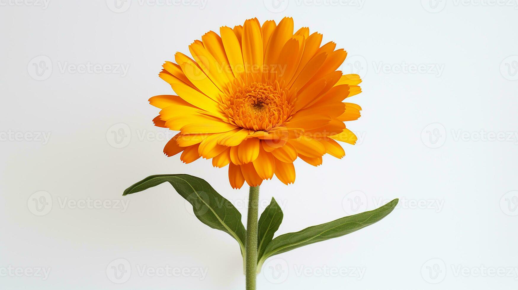 Photo of beautiful Calendula flower isolated on white background. Generative AI