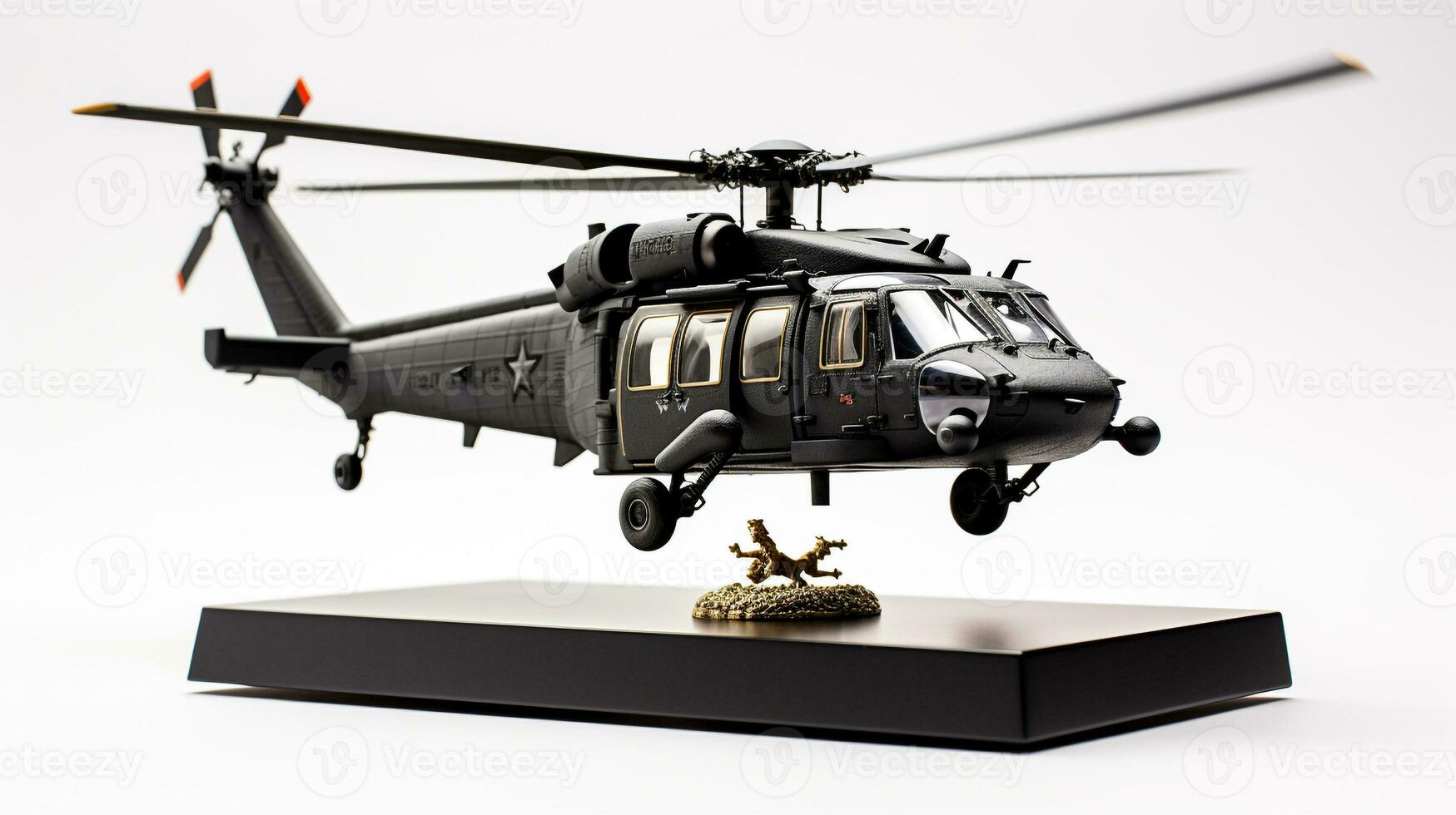 Displaying a 3D miniature Sikorsky UH60 Black Hawk. Generative AI photo