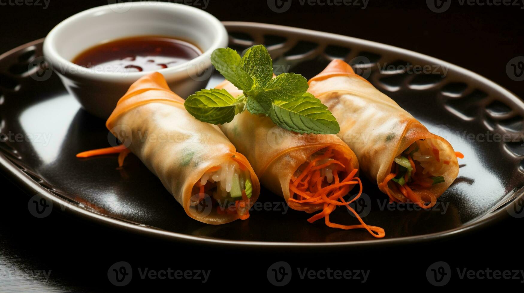 Photo of Thai Spring Rolls as a dish in a high-end restaurant. Generative AI