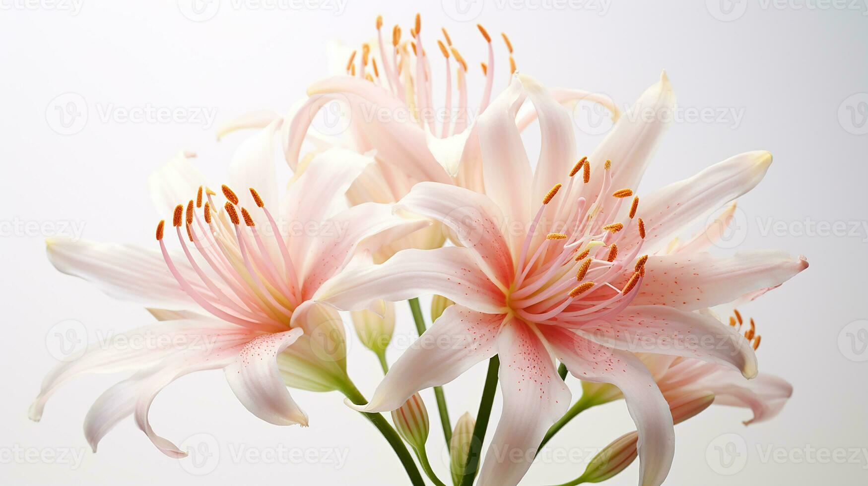 Photo of beautiful Fairy Lily flower isolated on white background. Generative AI