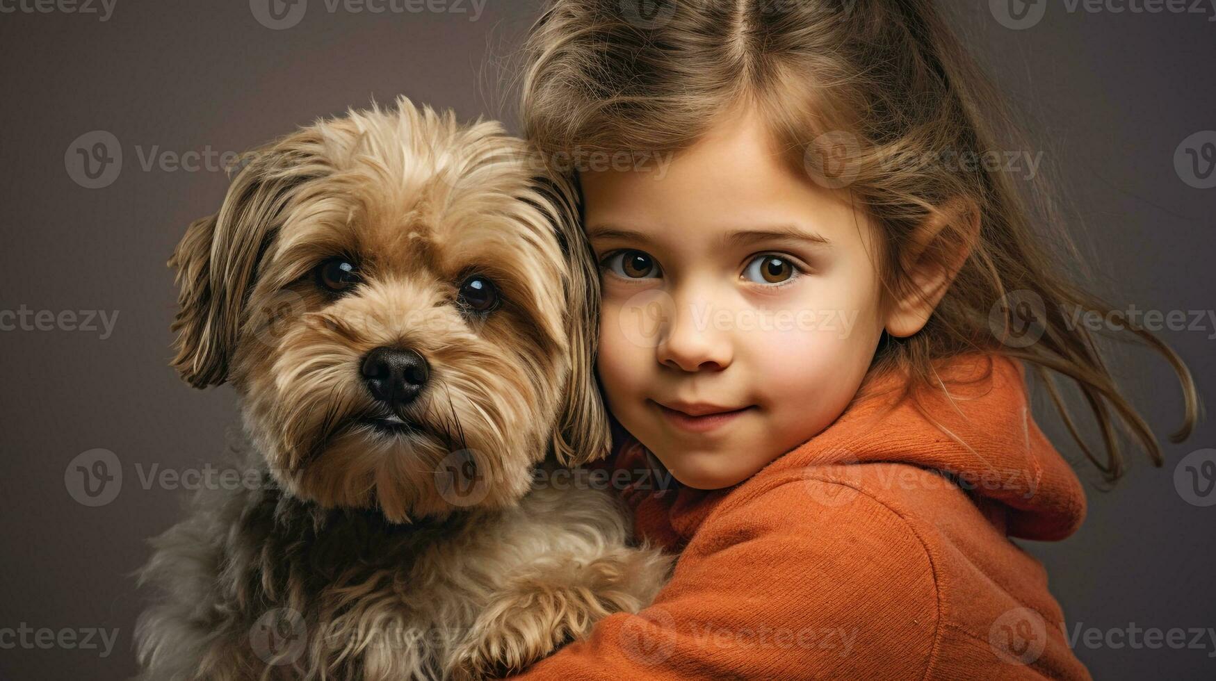 selfie photo of a little boy with his dog  . Generative AI