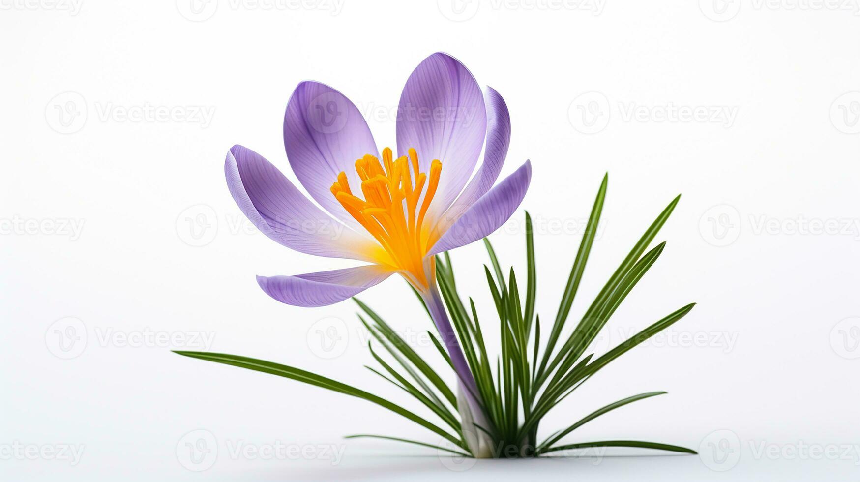 Photo of beautiful Crocus flower isolated on white background. Generative AI