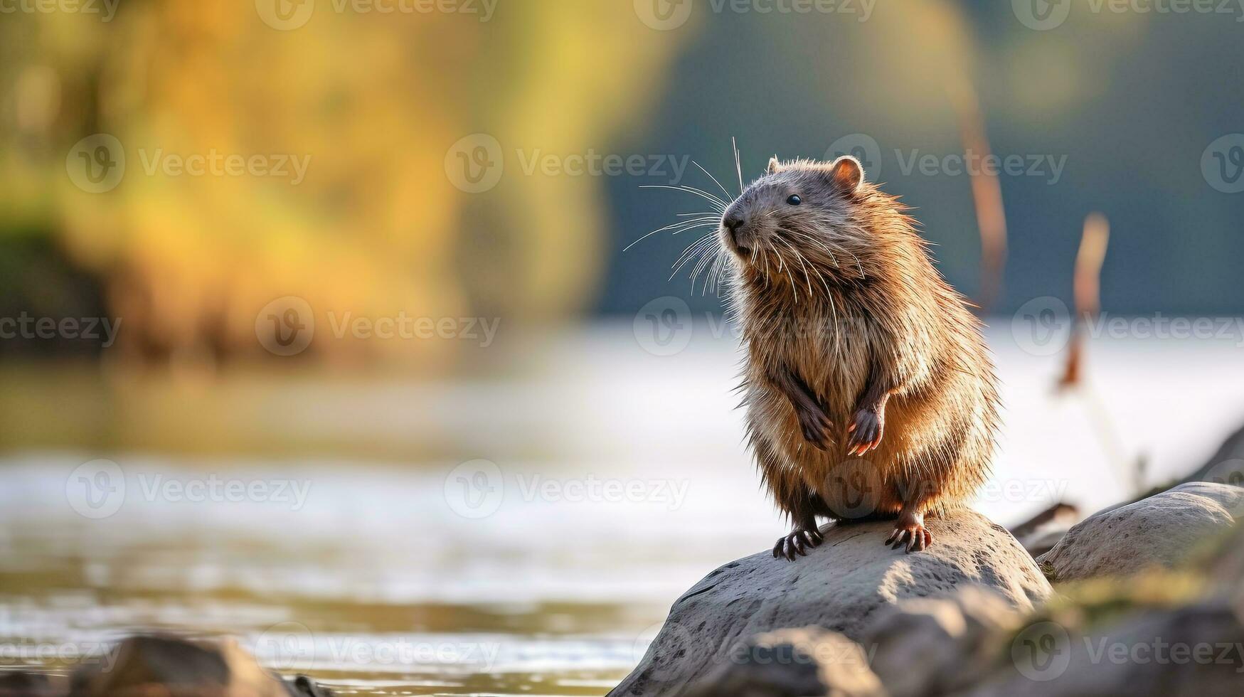 Close-up photo of a Muskrat looking in their habitat. Generative AI