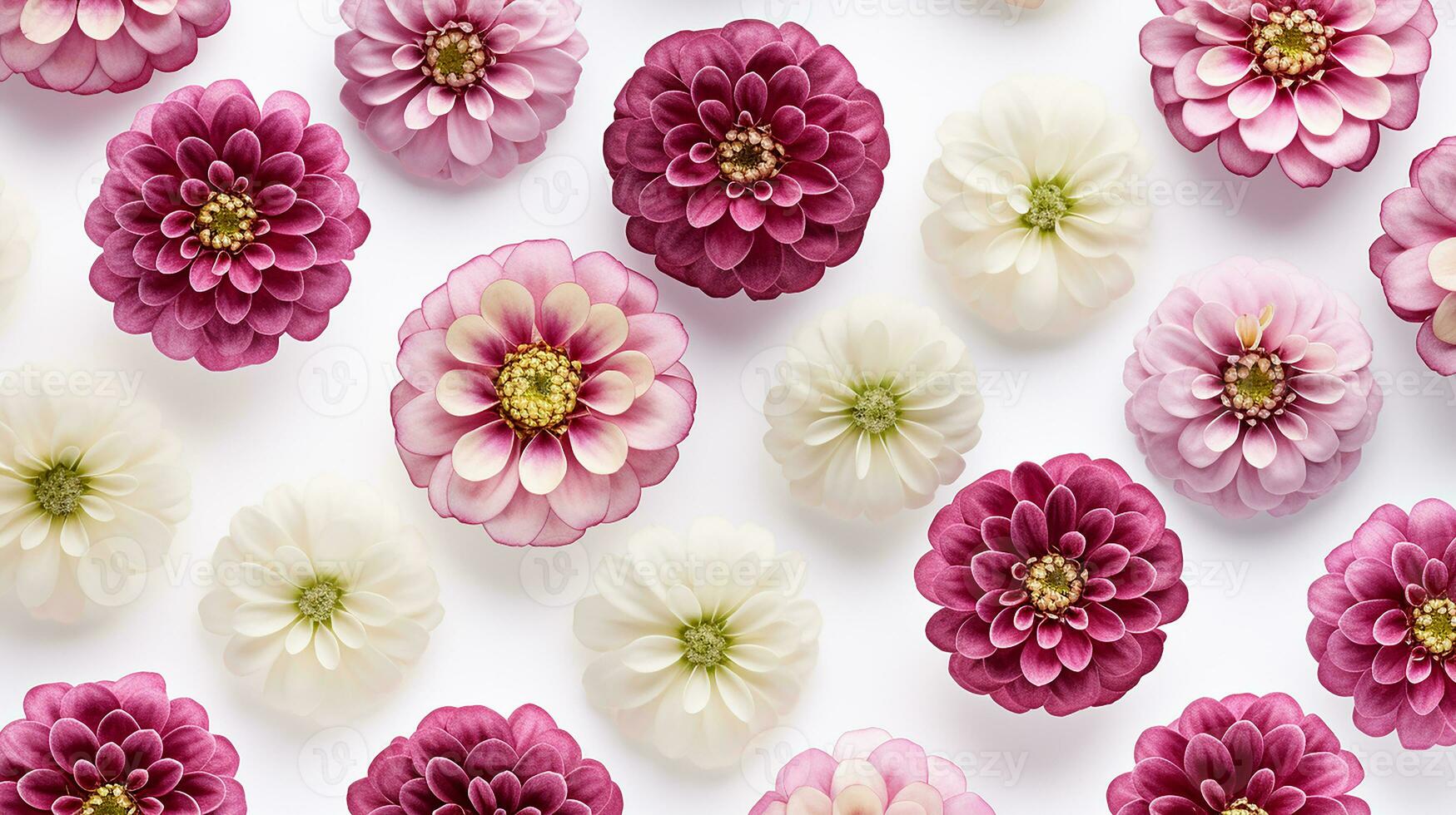 Zinnia flower patterned background. Flower texture background. Generative AI photo
