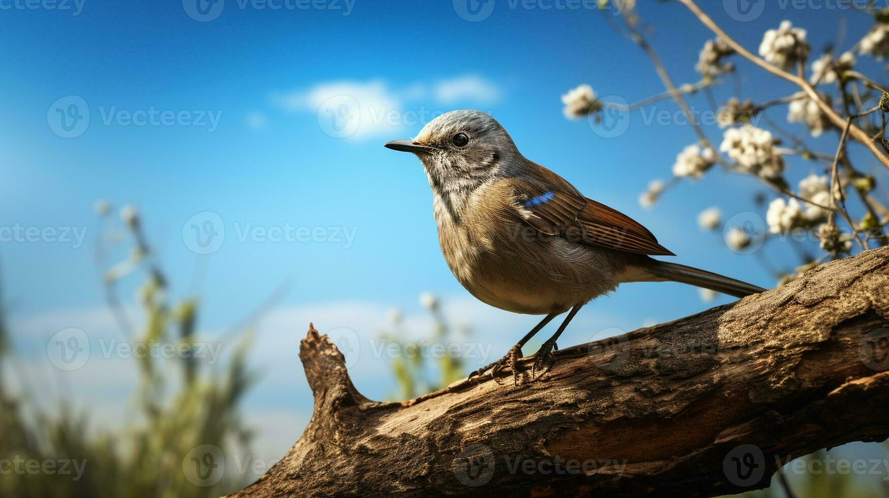 Photo of a Nightingale under Blue Sky. Generative AI