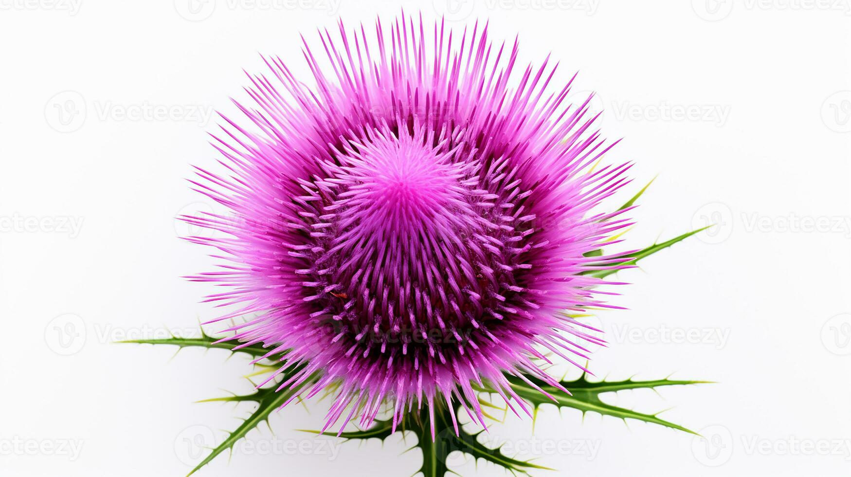 Photo of beautiful Thistle flower isolated on white background. Generative AI