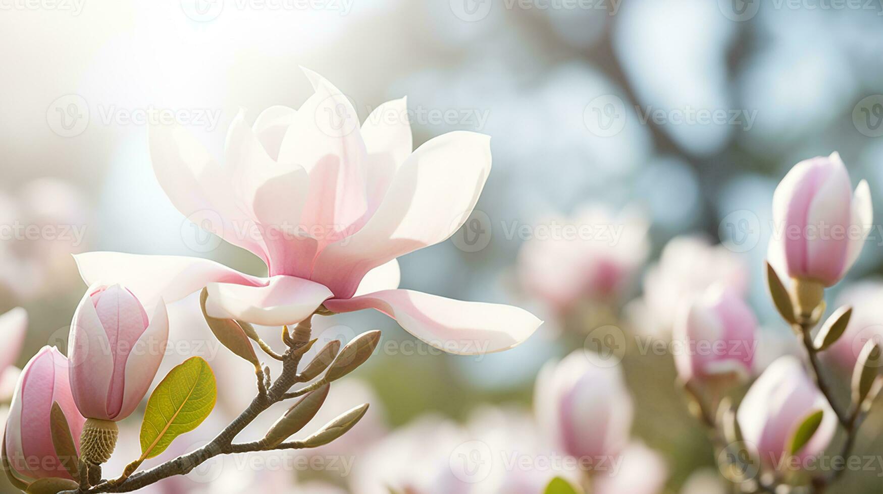 Photo of beautiful Magnolia flower isolated on white background. Generative AI