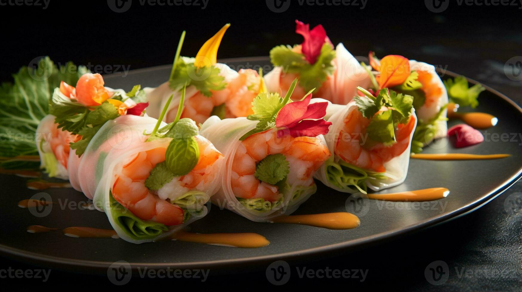 Photo of Summer Rolls as a dish in a high-end restaurant. Generative AI