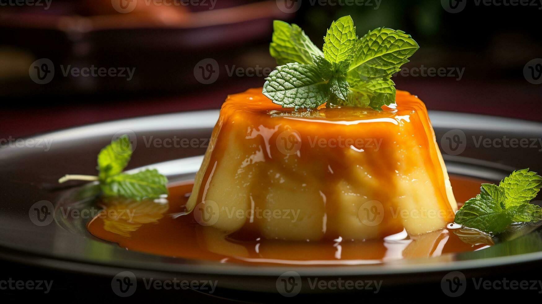 Photo of Coconut Flan as a dish in a high-end restaurant. Generative AI