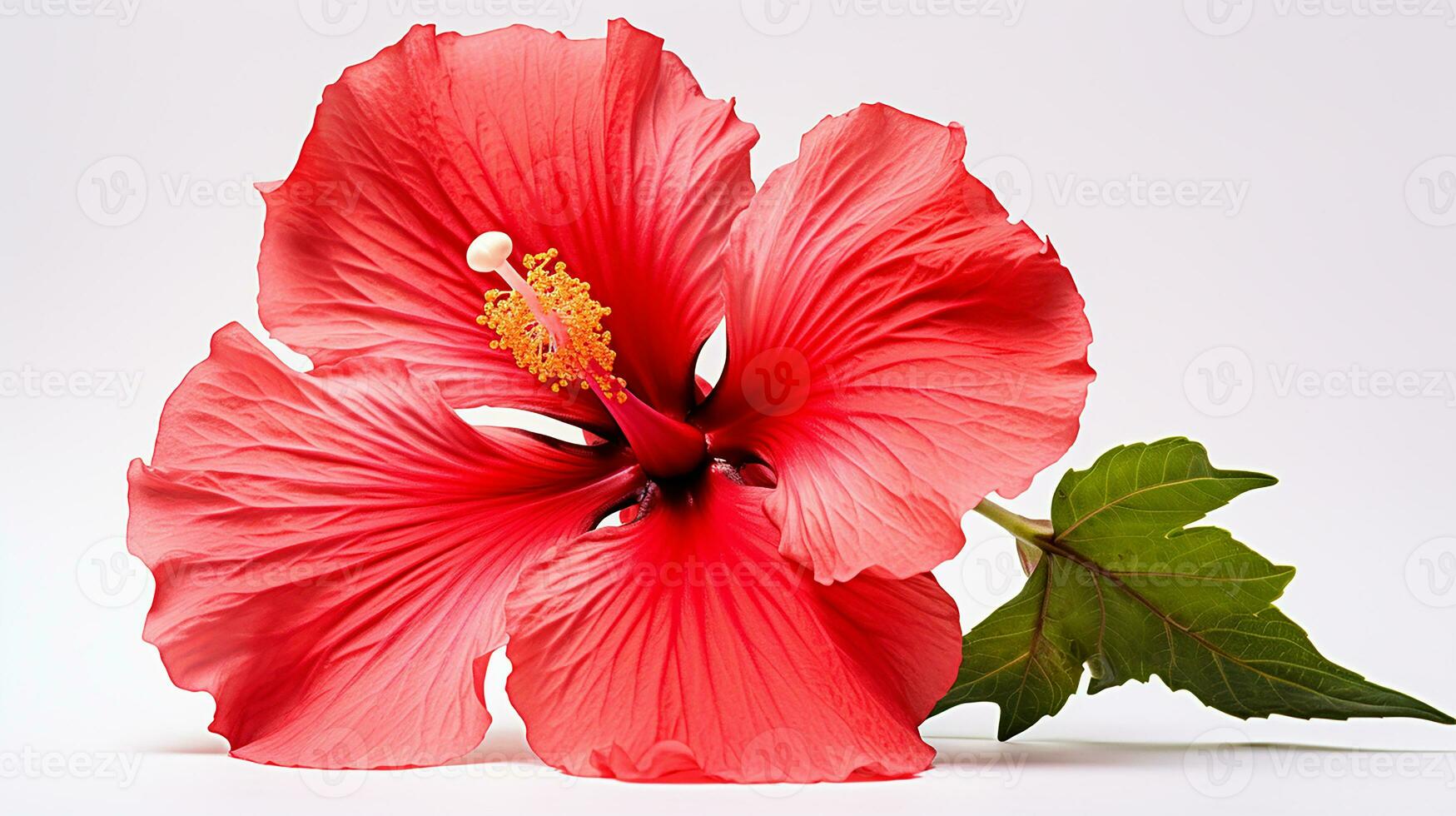 Photo of beautiful Hibiscus flower isolated on white background. Generative AI