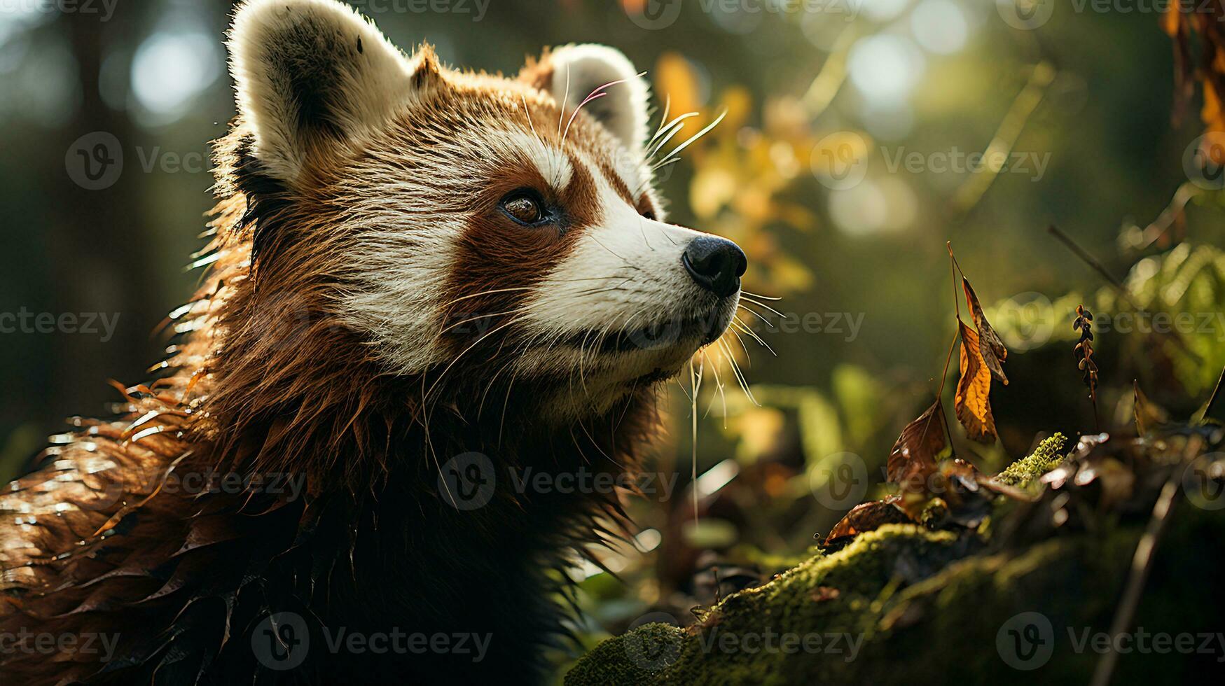 Close-up photo of a Red Panda looking any direction on jungle. Generative AI