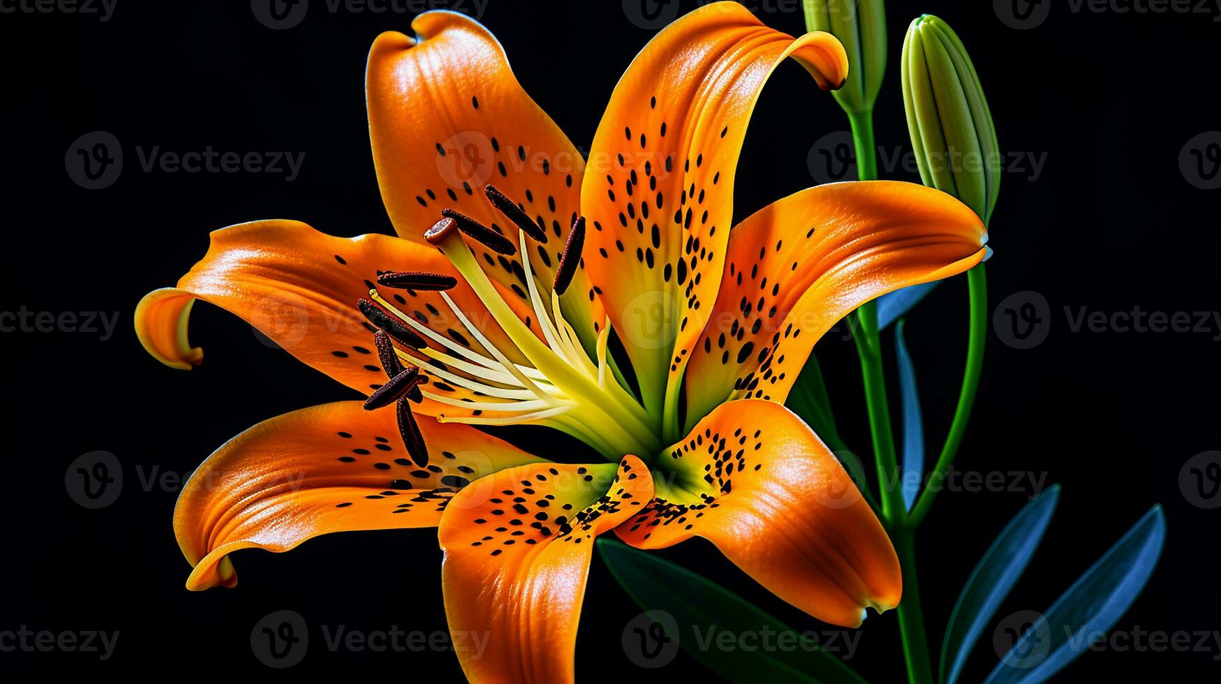 Photo of beautiful Tiger Lily flower isolated on white background. Generative AI