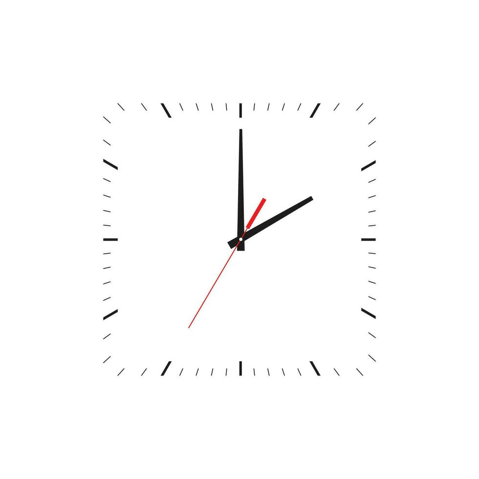 Clock vector. Classic black and white square wall clock vector. Clock face vector illustration