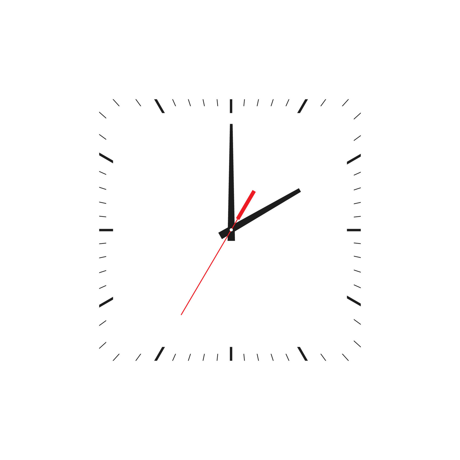 Clock vector. Classic black and white square wall clock vector. Clock
