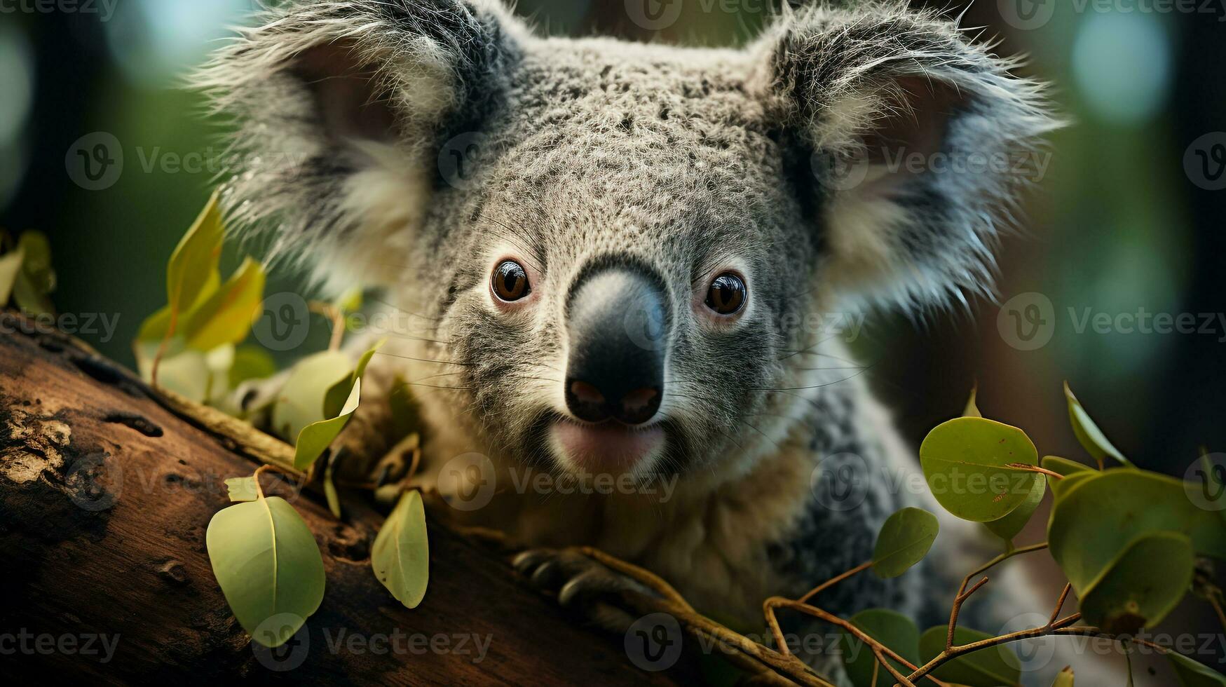 Close-up photo of a Koala looking any direction on jungle. Generative AI