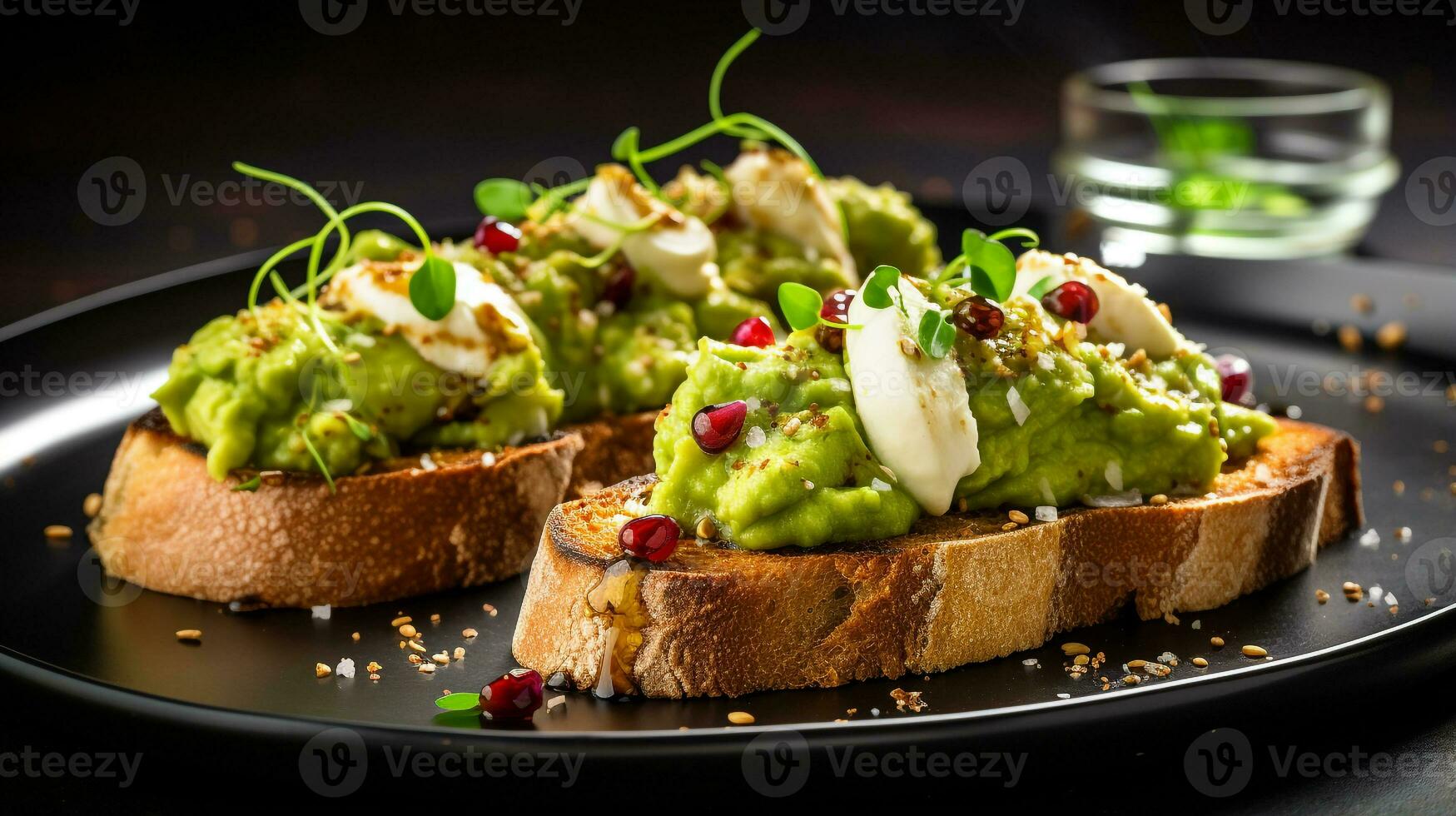 Photo of Avocado Toast as a dish in a high-end restaurant. Generative AI