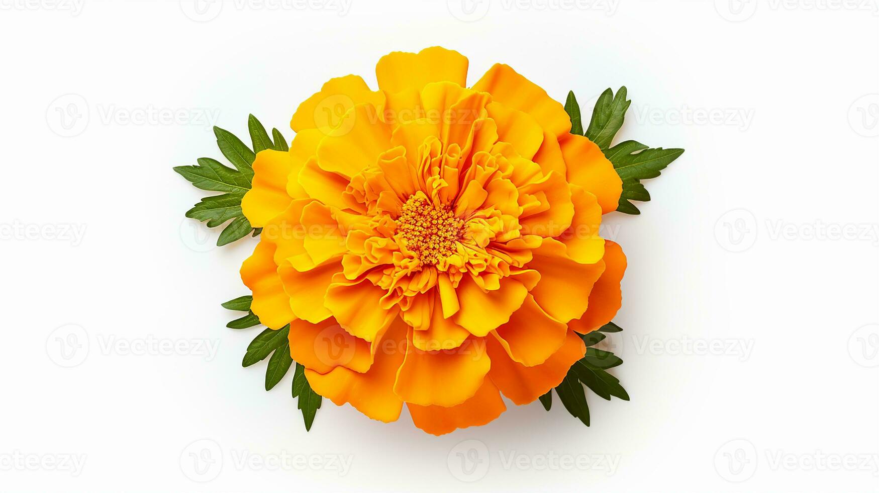 Photo of beautiful Marigold flower isolated on white background. Generative AI