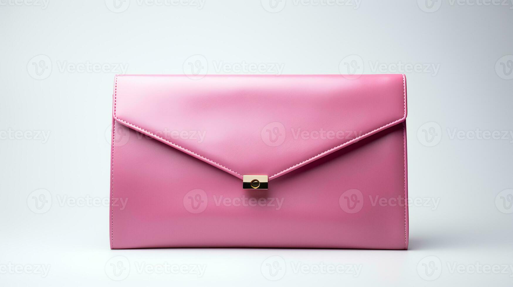 Photo of Minimalist pink clutch isolated on white background. generative ai