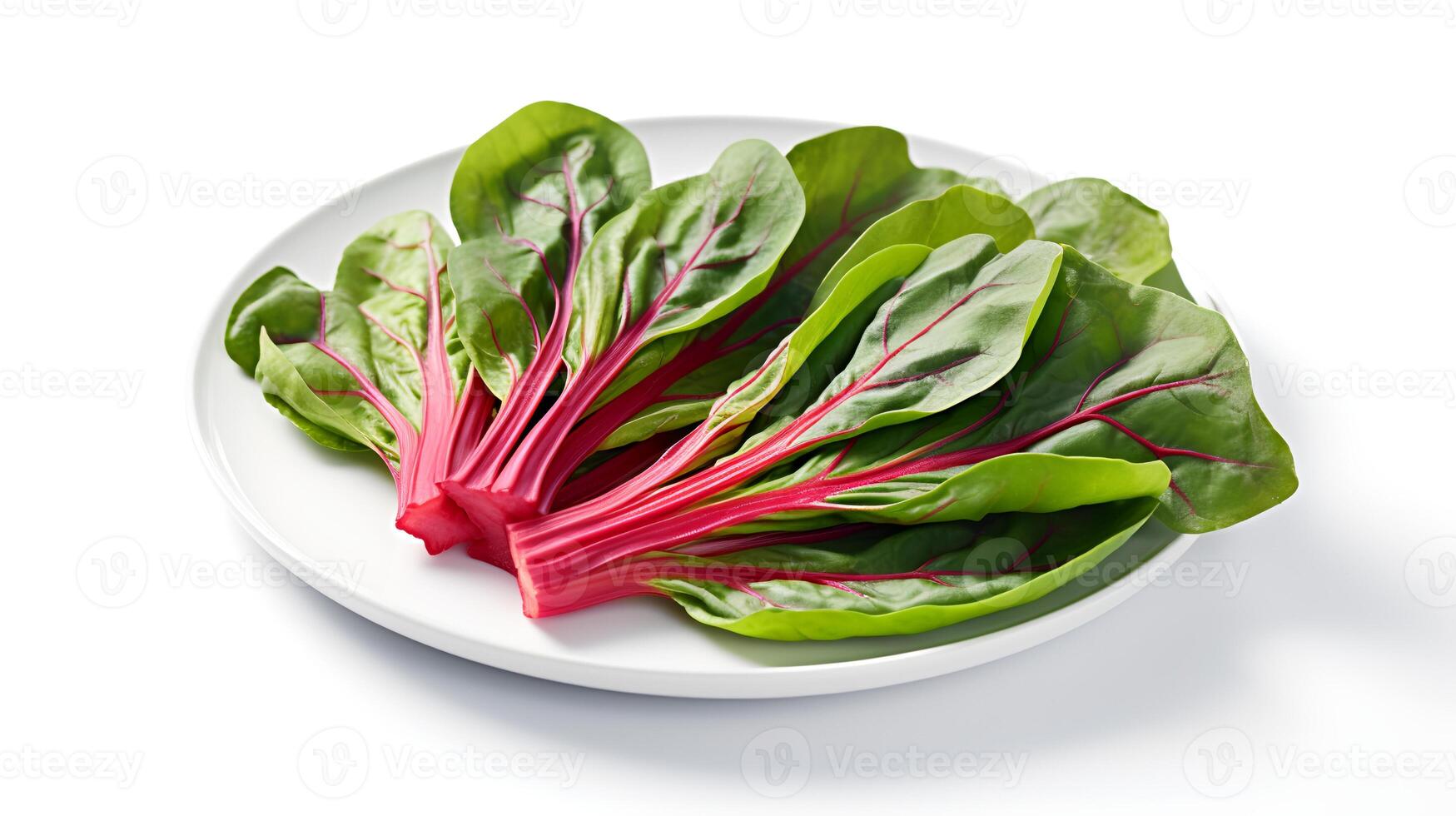 Photo of Swiss chard on plate isolated on white background.