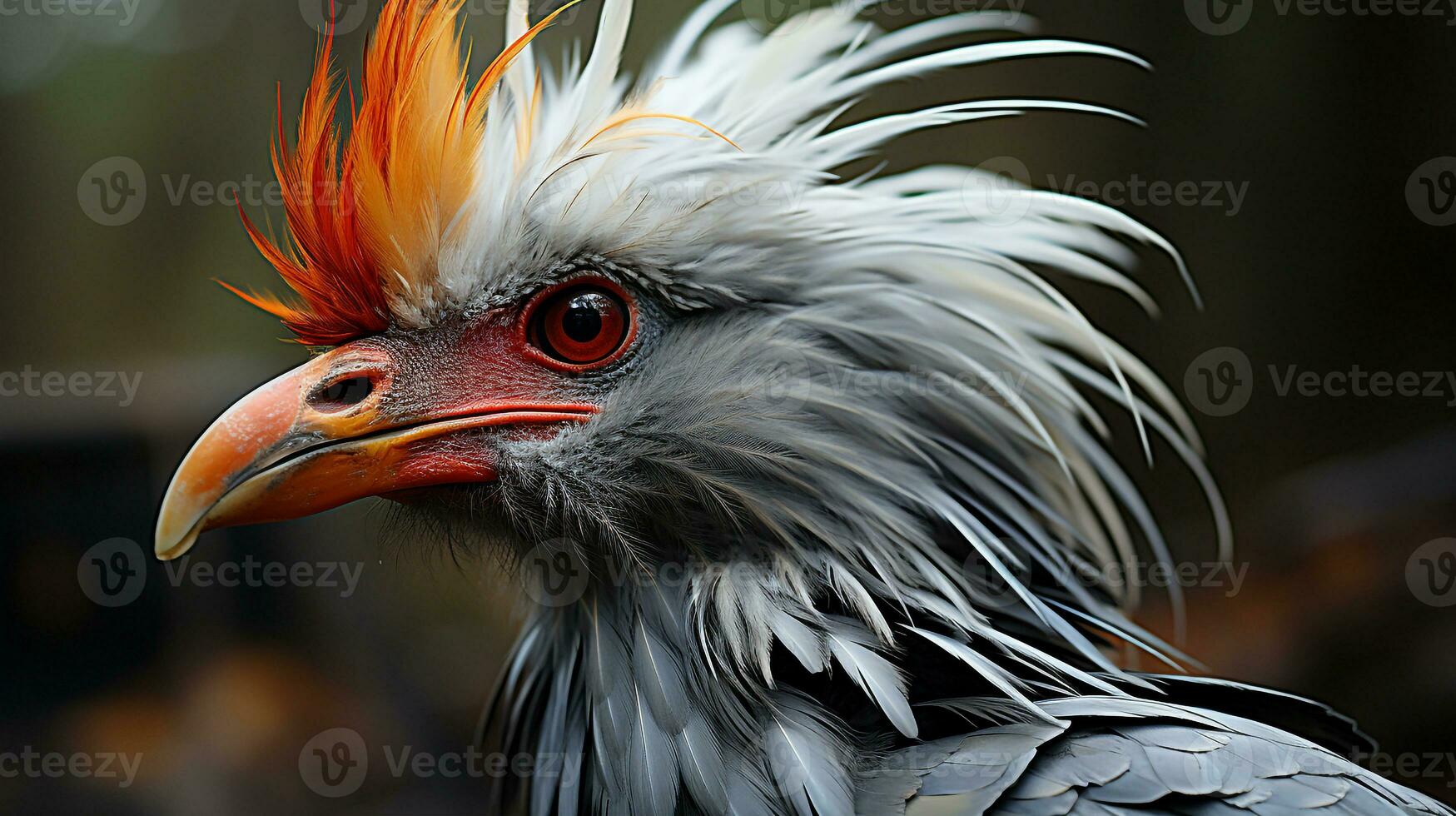 Close-up photo of a Secretary Bird looking any direction on jungle. Generative AI