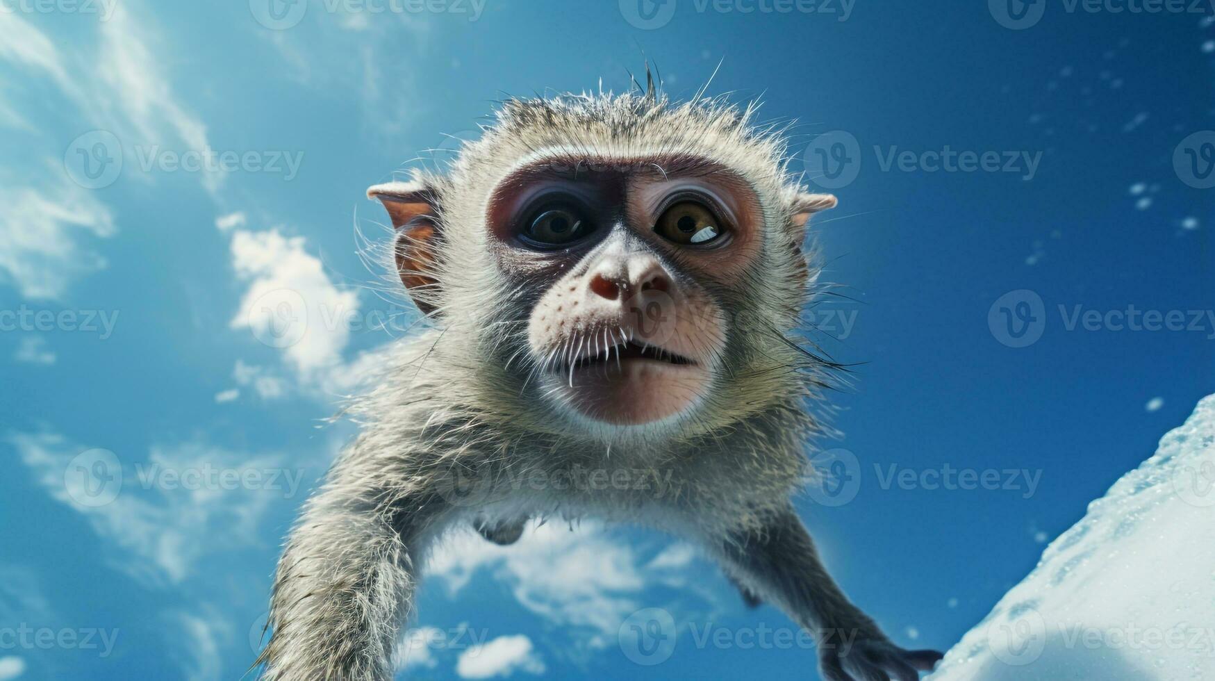 Photo of a Monkey under Blue Sky. Generative AI