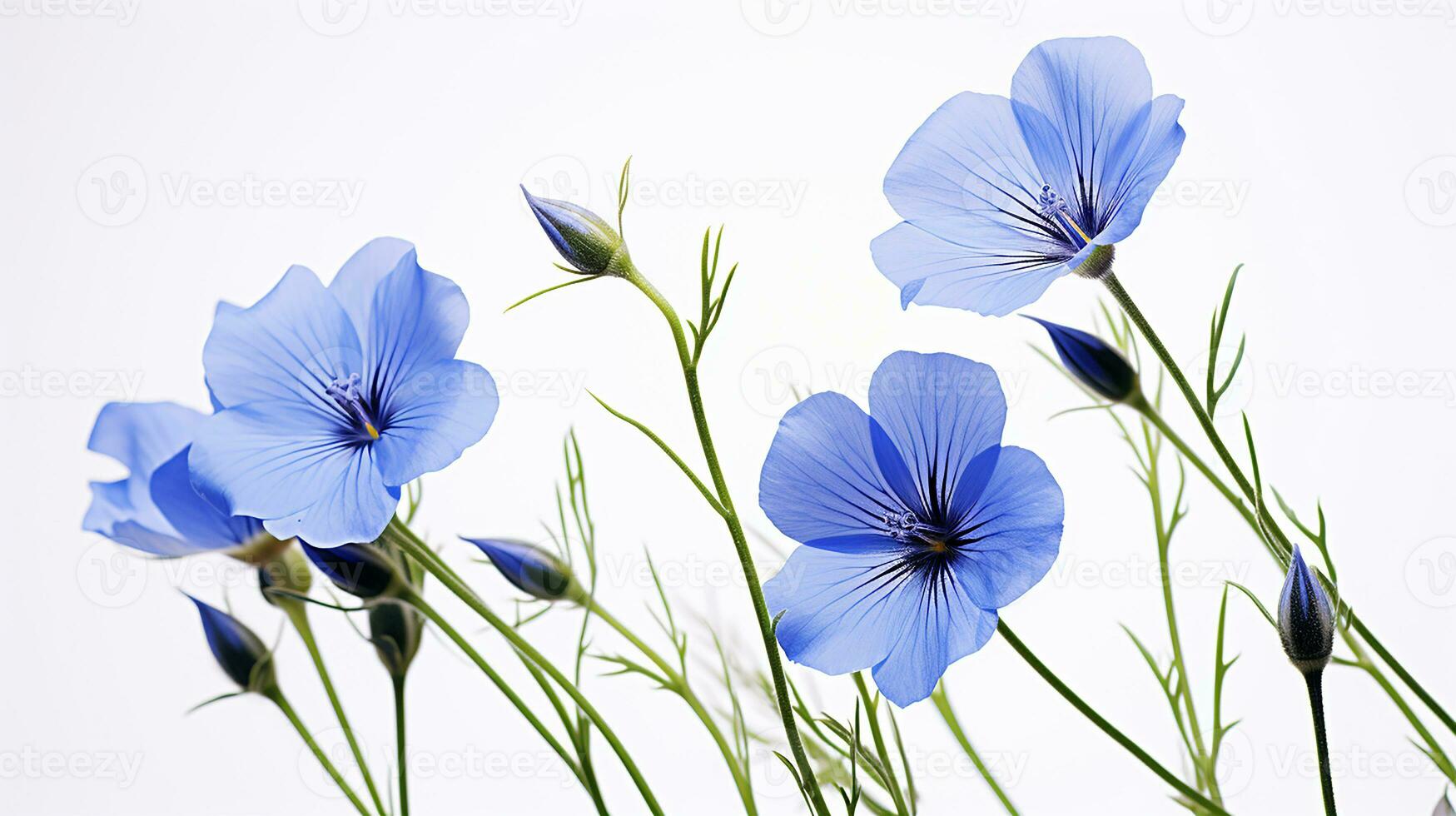 Photo of beautiful Flax flower isolated on white background. Generative AI