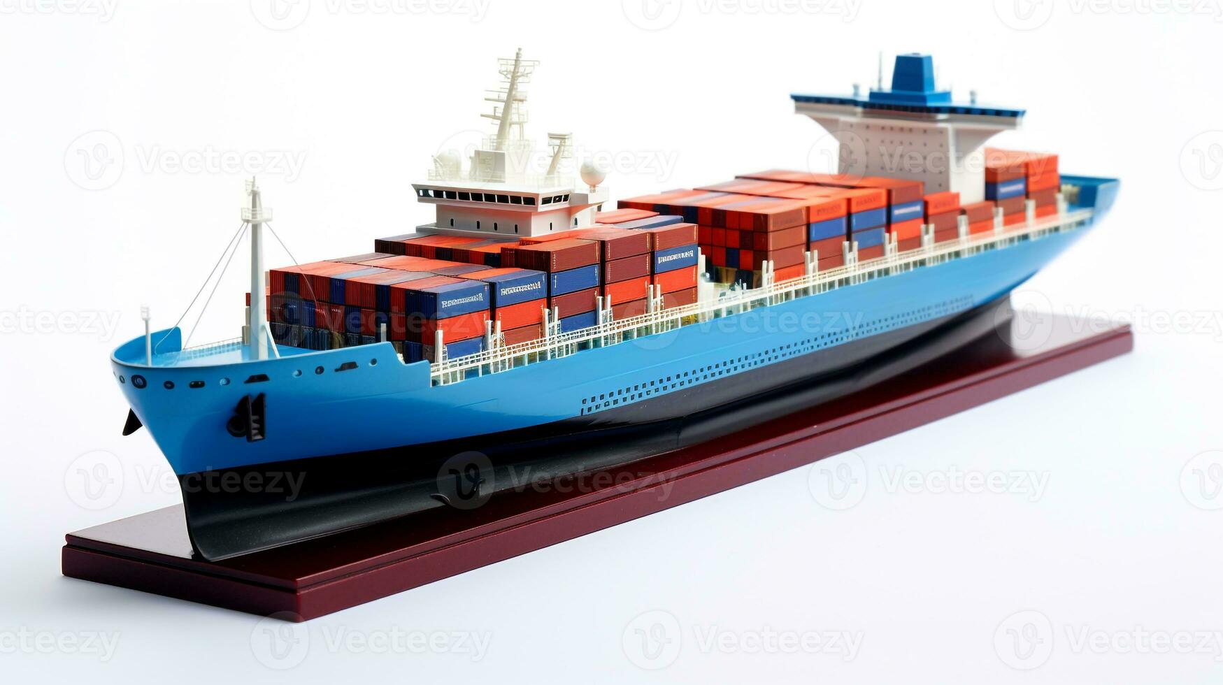 Displaying a 3D miniature Container Ship. Generative AI photo