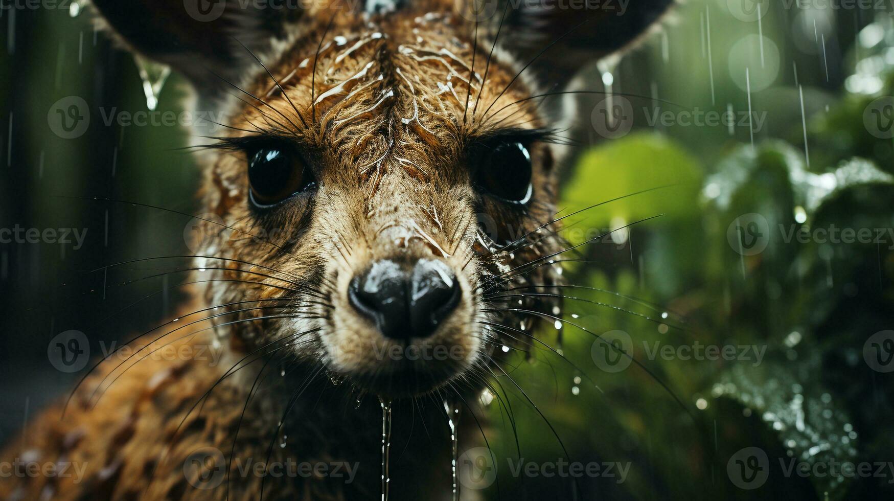 Close-up photo of a Kangaroo looking any direction on jungle. Generative AI