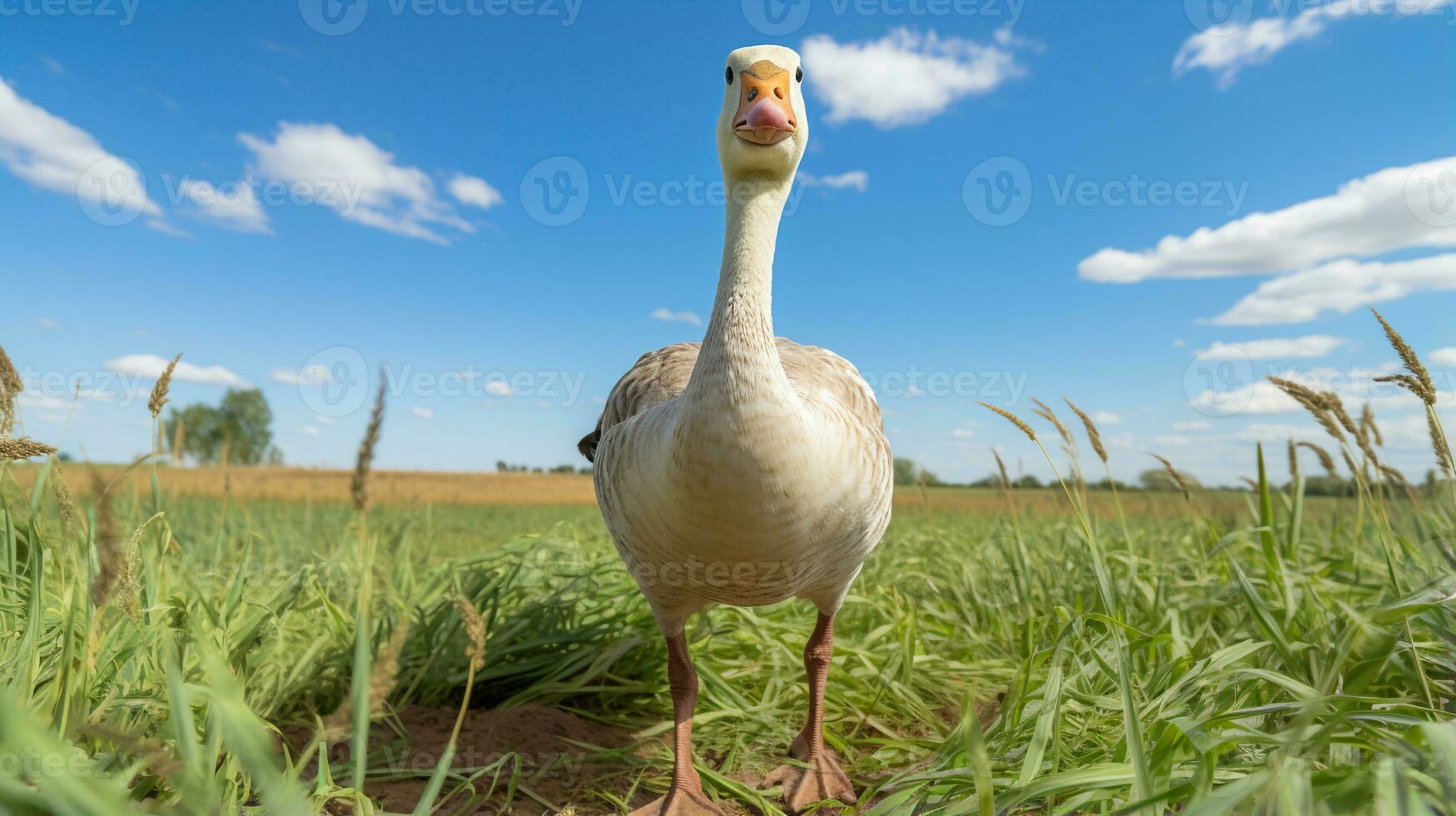 Photo of a Goose in the Farmland. Generative AI
